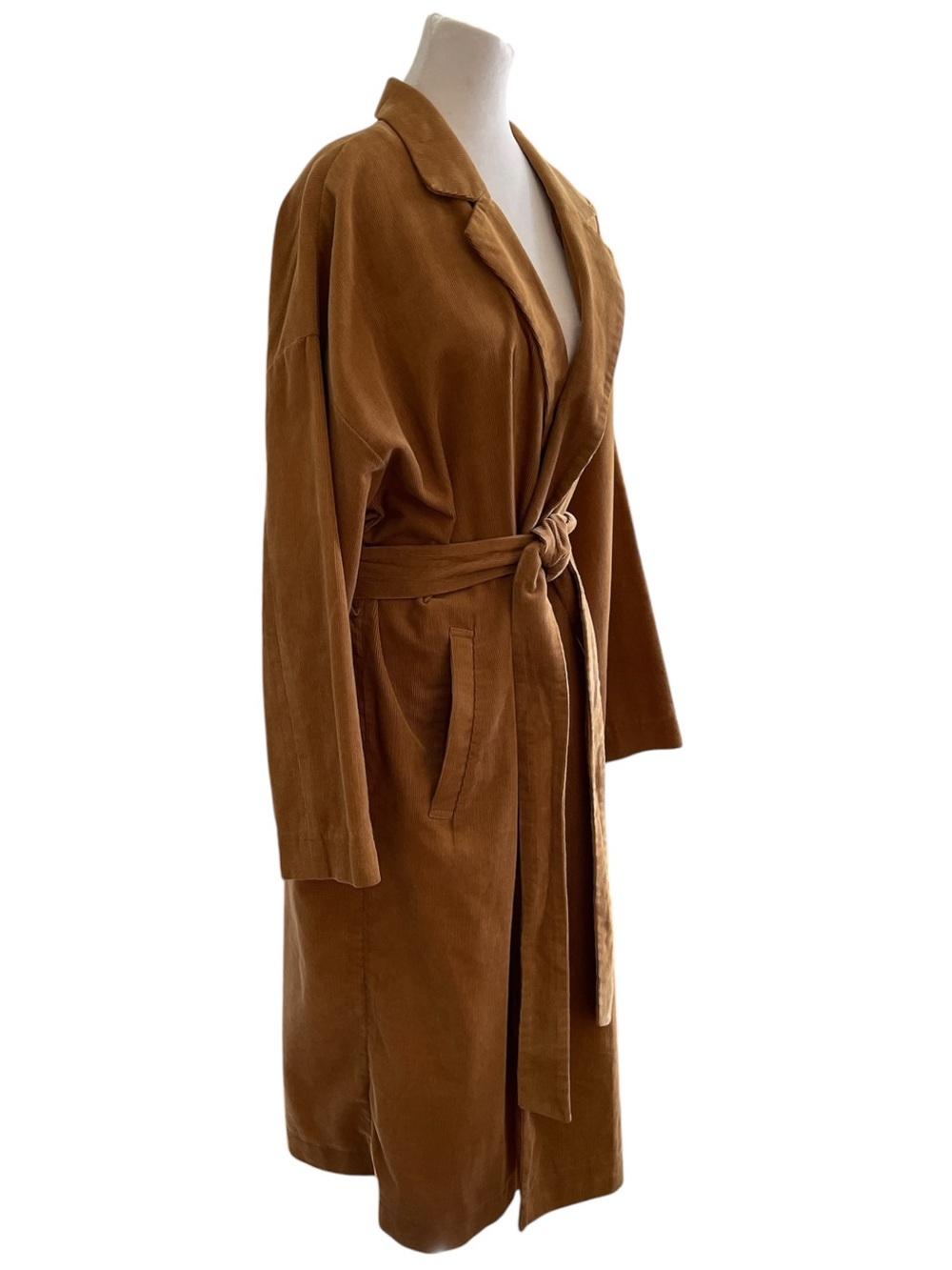 LOWRYS FARM Medium Caramel Fine Corduroy Belted Duster Coat L / XL - Picture 5 of 11
